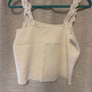 aerie White Smocked Cropped Camisole with Braided Straps
